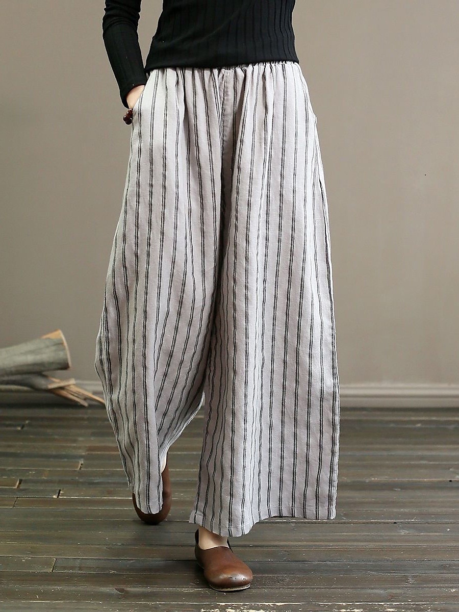Per donna A zampa Chino Pantaloni Vintage Di tendenza Leggero Lunghezza intera Vita normale A strisce Tasche Vita elastica cascante Traspirabilità Comodo Media elasticità Da mare Informale Giornaliero del 2025 a $22.99 –P3