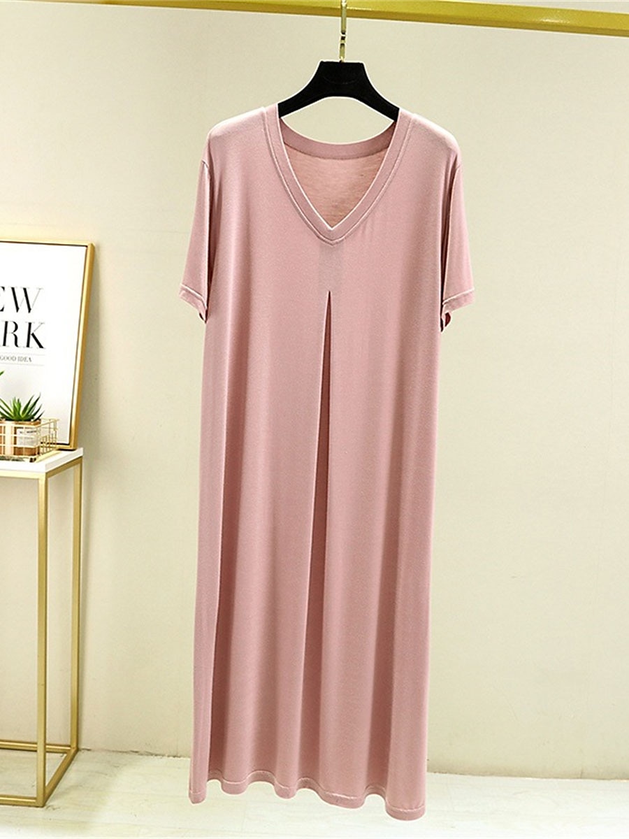 Women's Pajamas Nightgown Nightshirt Dress Pure Color Simple Casual Soft Home Daily Bed Modal Breathable V Wire Short Sleeve Summer Fall Home Outfits 2025 - $12.49 –P2