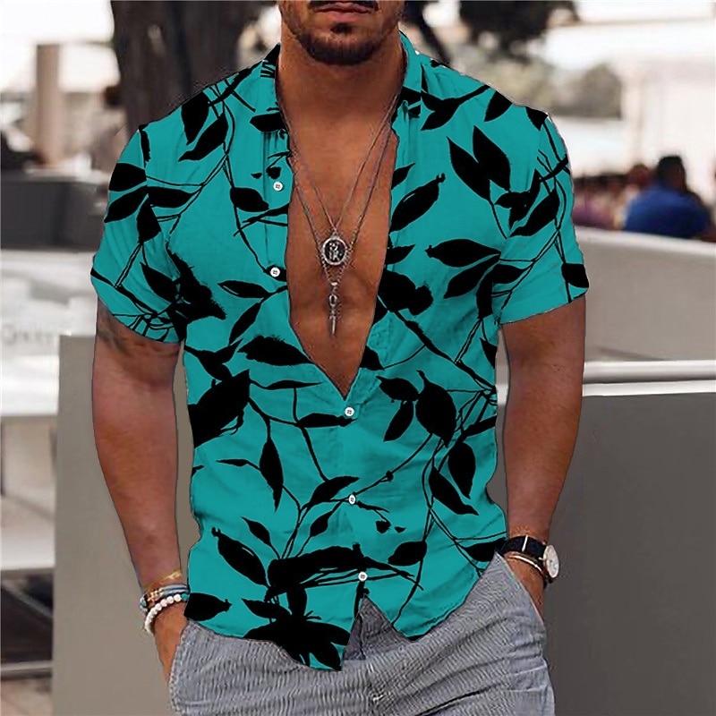 Bărbați Hawaiian Aloha Frunze Cămașă Cămașă hawaiană Manșon scurt Modă Designer Casual În aer liber Casual Concediu Vară Primăvară Răsfrânt Imprimeu Buton în jos Alb Roșu-aprins Bleumarin Albastru 2025 - $3.39 –P2