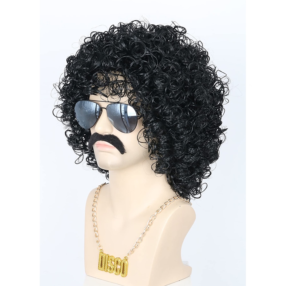 Black Afro Jerry Curl Wig for Men or Women 80s Disco Rock Costume