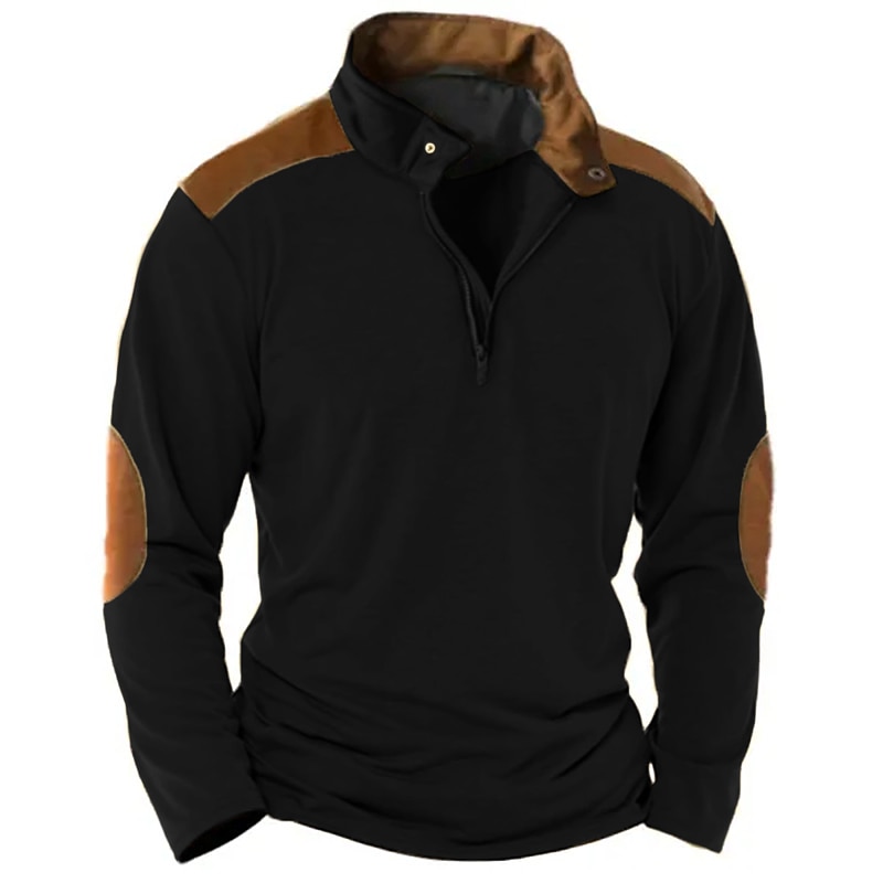 Bărbați Cămașă cu fermoar Tee Top Tricou cu maneca lunga Cămăși bărbătești cu petice la coate Manșon Lung Bloc Culoare Modă Designer De Bază Quarter Zip Henley Vacanță Stradă Ieșire Vară Negru 2026 - $11.49 –P6