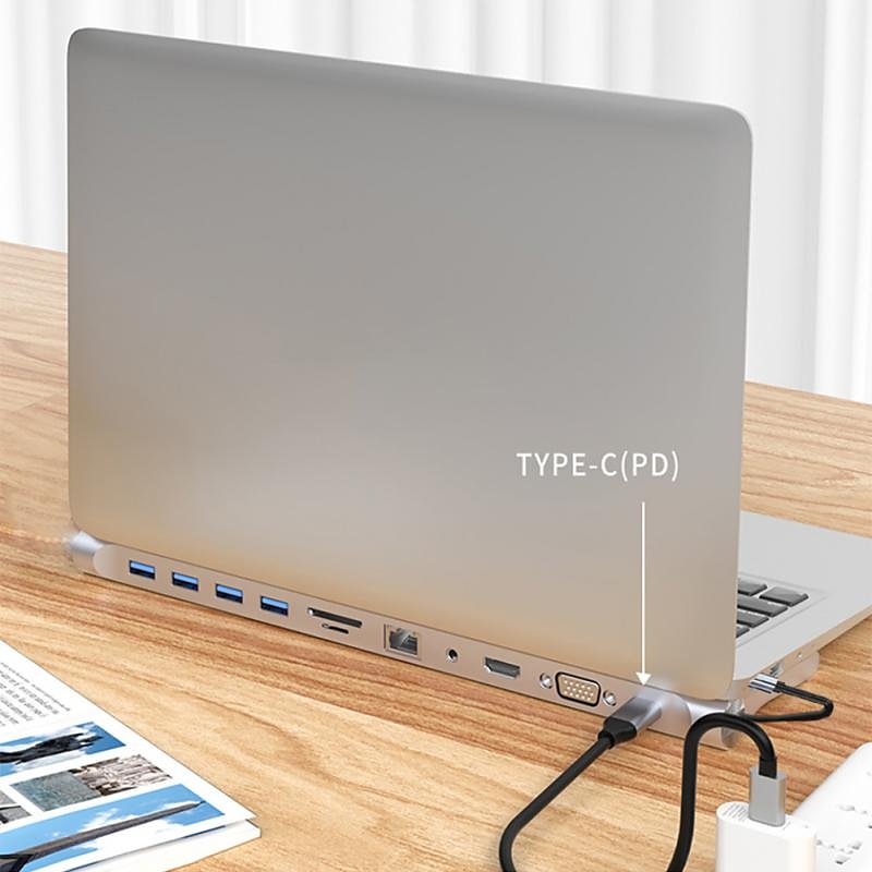 11 in 1 Type C Dock USB Hub 3.0 Splitter Multiport Adapter 4K HDMI-compatible RJ45 SD/TF VGA PD for MacBook iPad Laptop 2025 - $78.99 –P7
