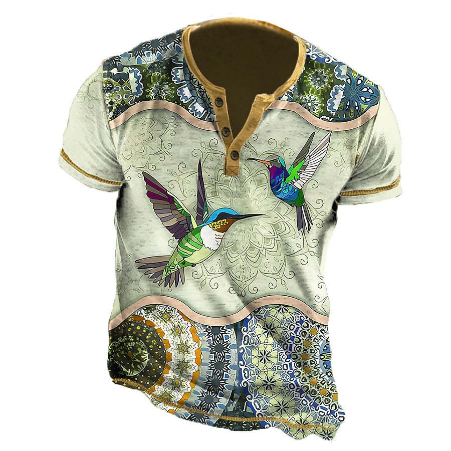 Hummingbird And Mandala Mens Graphic Shirt Henley Animal Clothing Apparel 3D Print Outdoor Daily Short Sleeve Button Down Designer Ethnic Comfortable Hummingbirds Casual White Cotton Button- 2026 - $22.99 –P3
