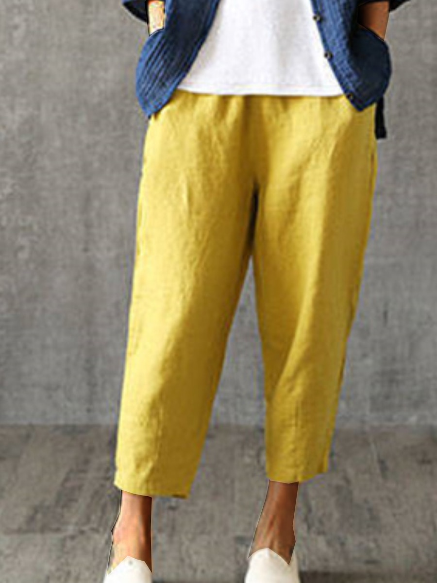 Damen Hose aus Baumwollleinen Hosen Hose Baggy-Hosen Mode Streetwear Volle Länge Mittlere Taille Einfach Tasche Elastischer Bund Baggy Atmungsaktivität Weich Außenbereich Mikroelastisch Urlaub 2025 - $16.99 –P2