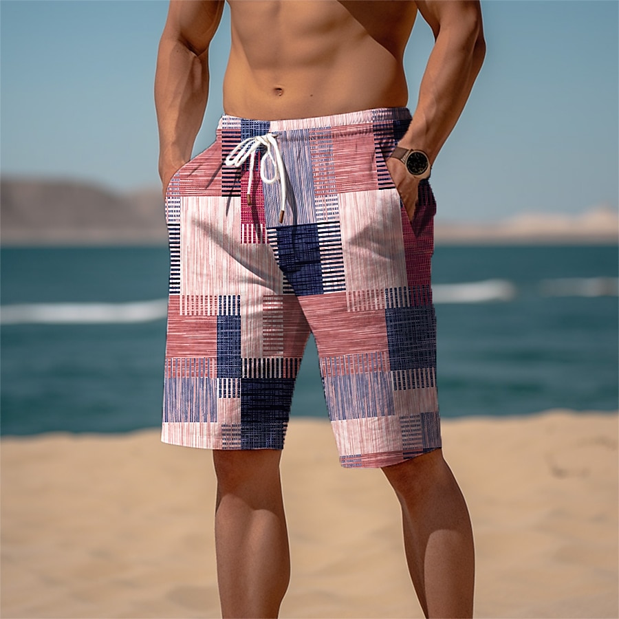 Men's Graphic Plaid Color Block Sweat Shorts Beach Shorts Terry Shorts Mid Waist Casual Athleisure Daily Holiday Streetwear Drawstring Elastic Waist 3D Print Designer Clothing Apparel 2025 - $17.99 –P4