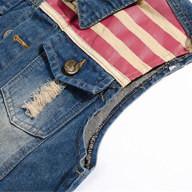 Herren Weste Jeansweste Freizeitskleidung Urlaub Ausgehen Modisch Basic Frühling & Herbst Taste Tasche Baumwollmischung Komfortabel Nationalflagge Einreihiger Verschluss Kargen Regular Fit Blau Weste 2025 - $33.99 –P5