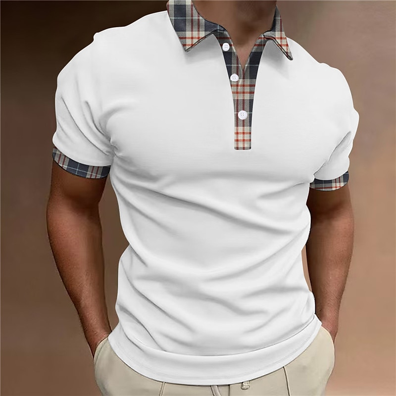 Men's Button Up Polos Polo Shirt Casual Sports Lapel Short Sleeve Fashion Basic Color Block Patchwork Button Summer Regular Fit Black White Red Brown Button Up Polos 2025 - $18.99 –P2