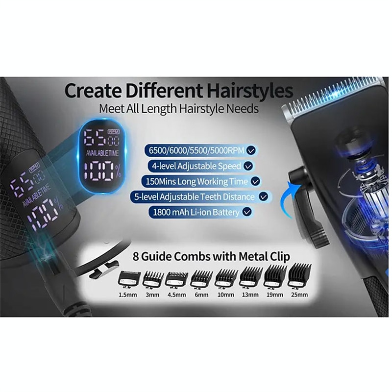 tondeuse en tondeuse kit professionele tondeuses voor mannen draadloze kapper tondeuse machine oplaadbare outliner trimmer heren baardtrimmer elektrisch haar knippen grooming kit 2026 - $98.49 –P3