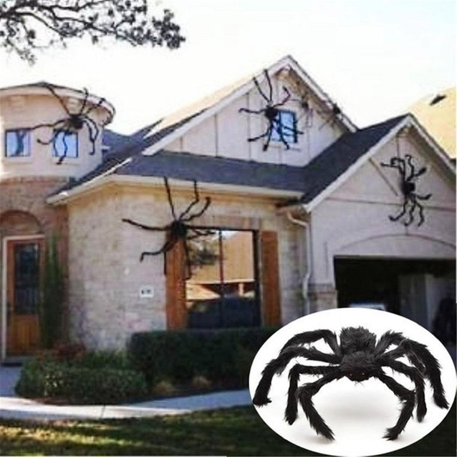 ragno decorativo di Halloween, decorazioni di ragno di Halloween all'aperto, ragno nero morbido e peloso spaventoso, realistico, grande ragno di scena per la casa, il cortile, la decorazione di Halloween inquietante per le feste del 2025 a $9.49 –P8