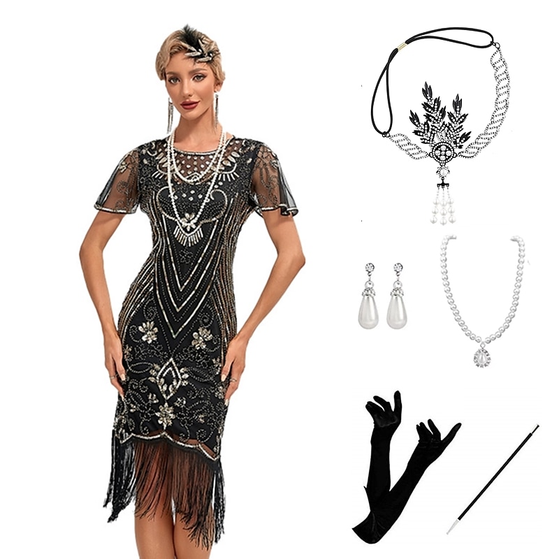 Ordító 20-as évek Vintage-inspirált A nagy Gatsby Rövid hosszú Felszerelések Jelmez Bulikra Álarcosbál Illúzió A nagy Gatsby Esküvői Vendég Flitter Rojt Flitter Rojt Kerek Női Mindszentek napja 2025 - $57.99 –P3