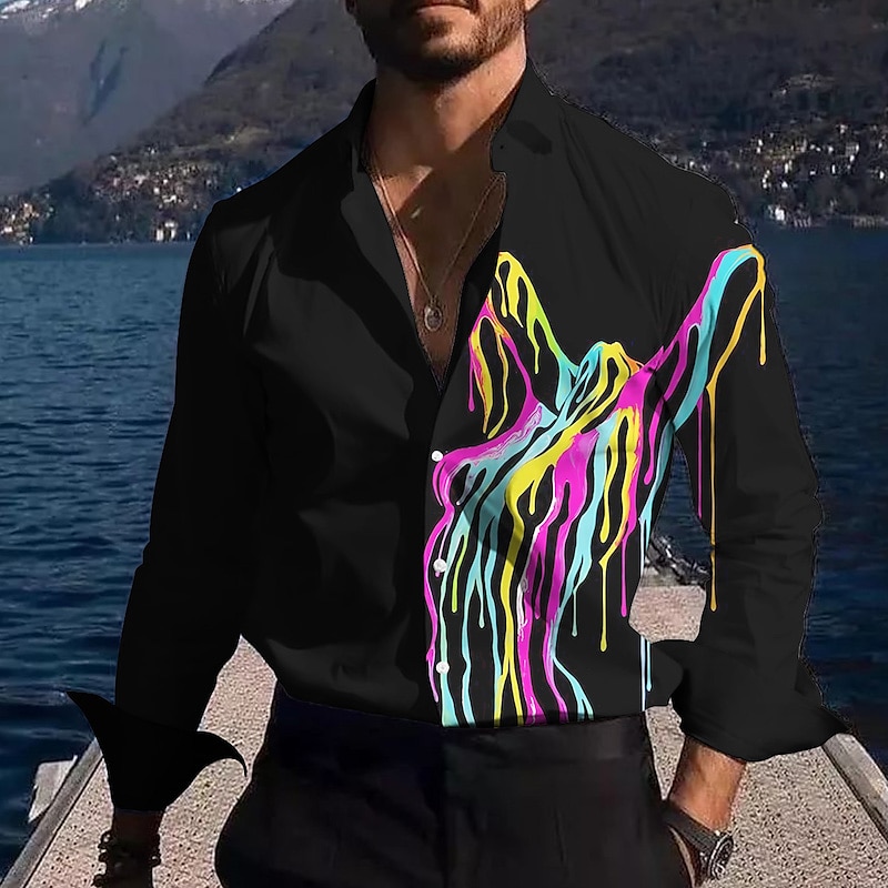 Bărbați Gradiant Cămașă Camașă cu nasturi Manșon Lung Modă Șic Stradă Designer În aer liber Casual Zilnic Toamna iarna Răsfrânt Imprimeu Negru Alb Galben Roșu-aprins Trifoi 2025 - $26.99 –P3