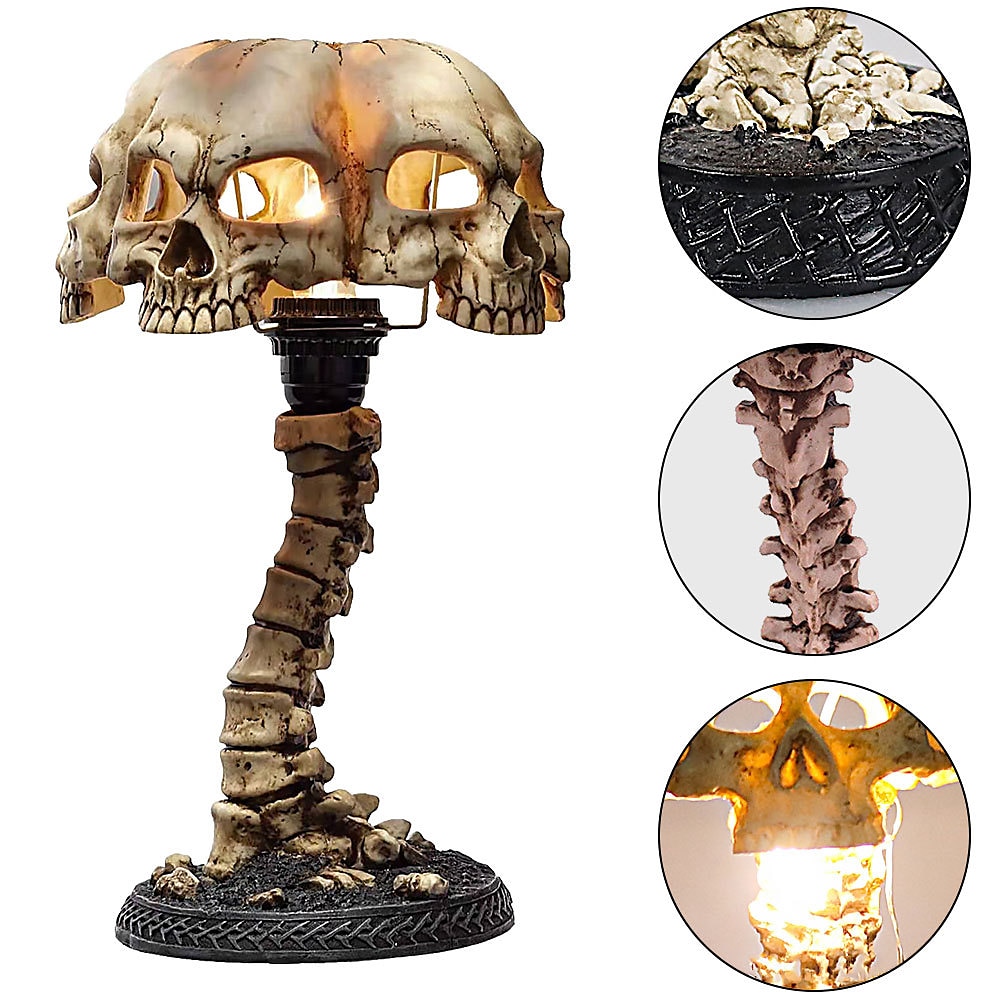 lebka stolní lampa svítící lebka noční světlo kreativní pryskyřice home office desktop ornament halloween decoration 2025 - $32.99 –P6