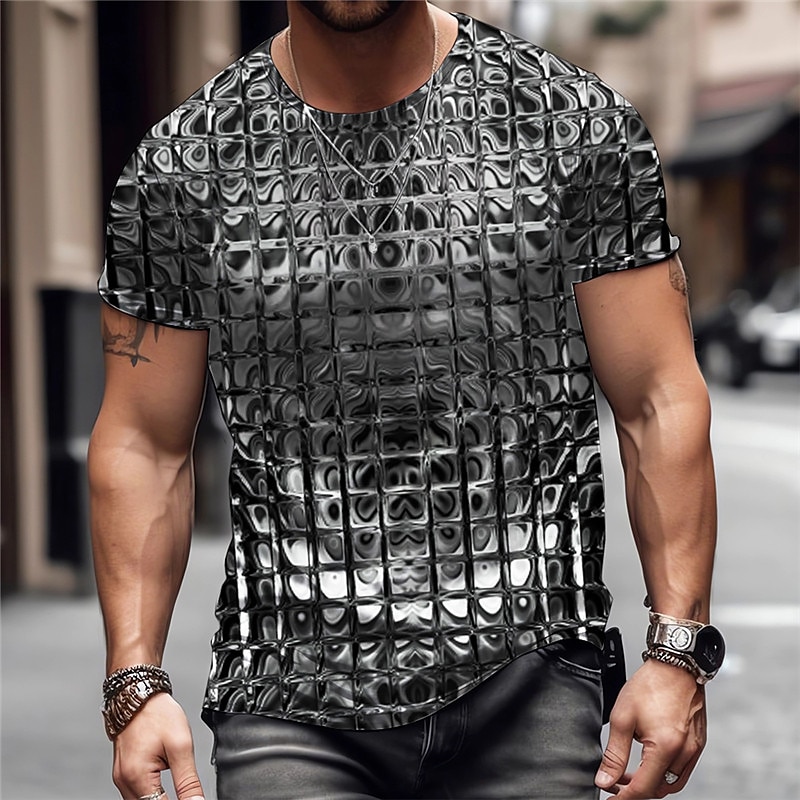 Herre Grafisk Geometrisk metallisk skjorte T skjorte Kortermet T skjorte 3D-utskrift Crew-hals Skjorte Årgang Mote Designer utendørs Daglig Sport Blå Lilla Oransje Vår sommer Klær S M L XL 2XL 3XL 2025 - $17.99 –P5