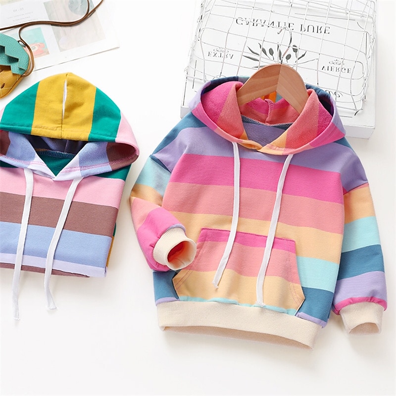 Enfants Fille Sweat à capuche à imprimé arc-en-ciel marinière manche longue Poche Printemps Automne Le style mignon Vêtement de rue du quotidien Coton Extérieur Casual Standard de 2025 ? $20.99 -P2