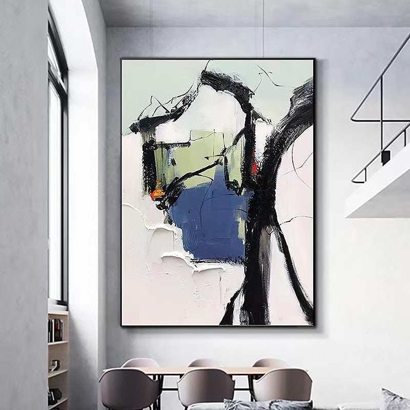 handgjord handmålad oljemålning tjock textur väggkonst modern abstrakt svart vit målning heminredning dekor rullad duk utan ram osträckt 2025 - $88.99 –P9