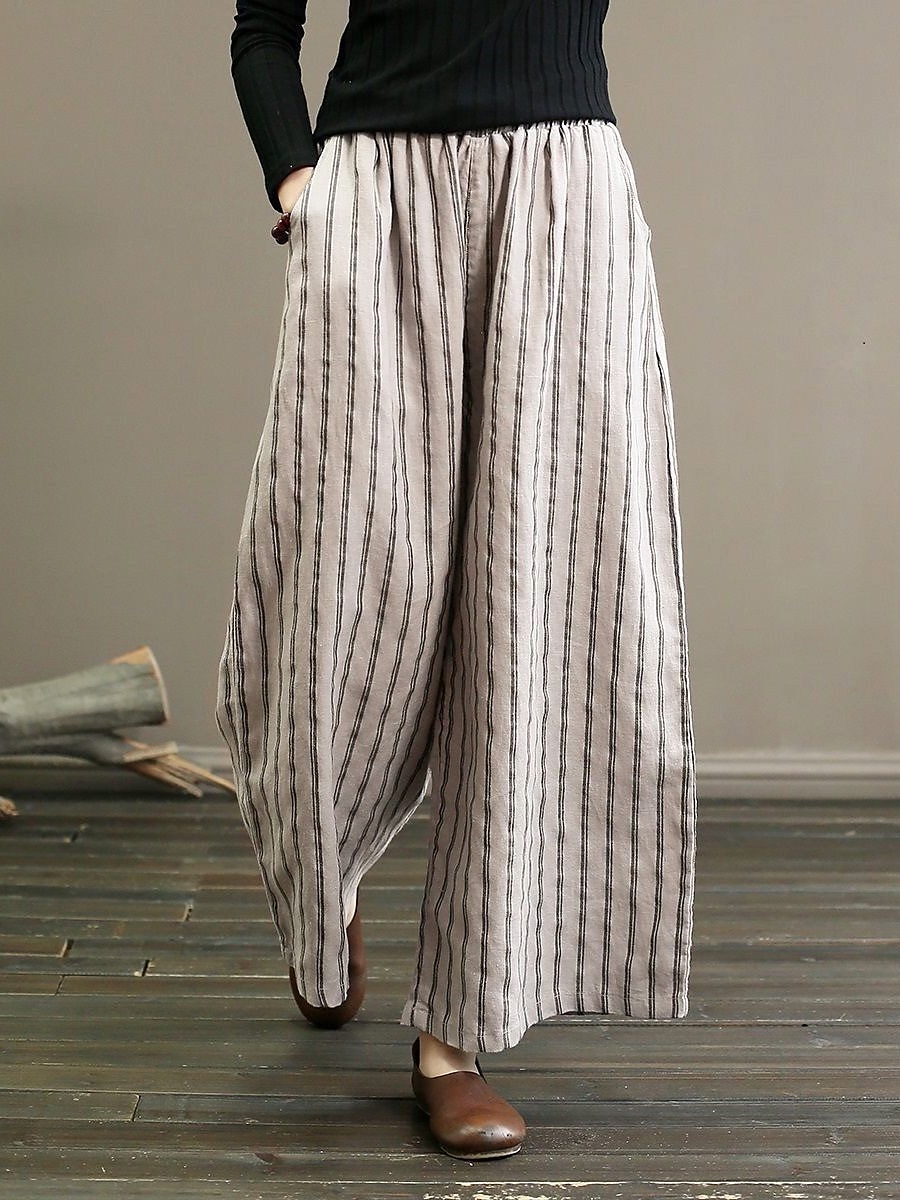 Per donna A zampa Chino Pantaloni Vintage Di tendenza Leggero Lunghezza intera Vita normale A strisce Tasche Vita elastica cascante Traspirabilità Comodo Media elasticità Da mare Informale Giornaliero del 2025 a $22.99 –P10