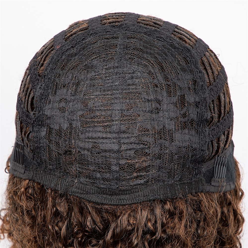 perucas afro curtas e cacheadas com franja para mulheres negras perucas afro marrom crespo e cacheado para mulheres negras perucas sintéticas resistentes ao calor perucas marrons fofas perucas de de 2025 por $27.99 –P8