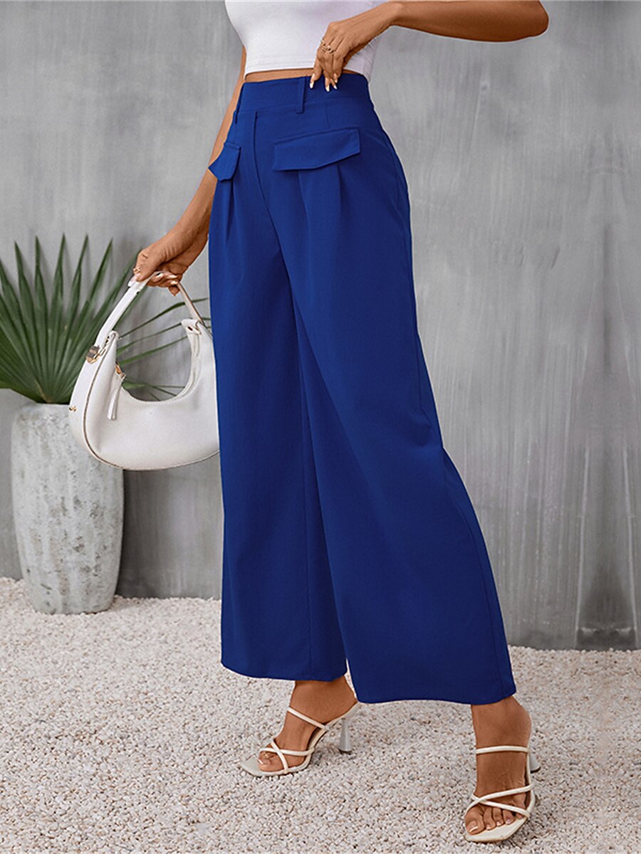 Women's Dress Pants Wide Leg Pants Trousers Full Length Pocket Micro-elastic High Waist Fashion Streetwear Work Street Blue S M Summer Fall 2023 - US $27.99 –P2