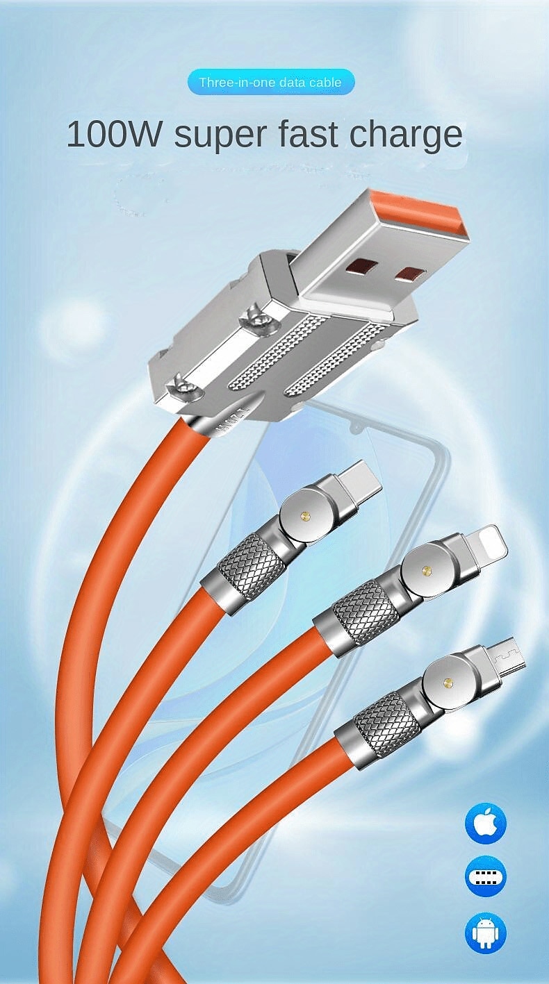 120W 3 in 1 Super Fast Charging Cable Micro USB Type c Gaming180° Rotating Data Cable For Huawei Smart Phone Silicone Cable 2025 - $17.99 –P1