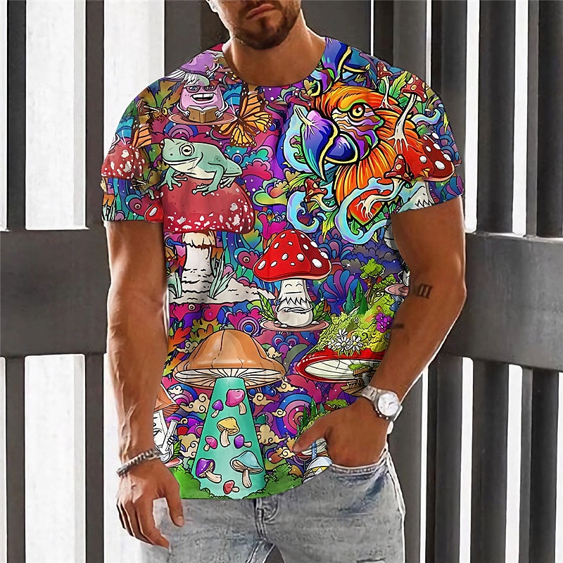 Herre Grafisk Sopp Monster T skjorte Kortermet T skjorte 3D-utskrift Crew-hals Skjorte Årgang Mote Designer utendørs Daglig Sport Blå Lilla Oransje Vår sommer Klær S M L XL 2XL 3XL 2025 - $17.99 –P6