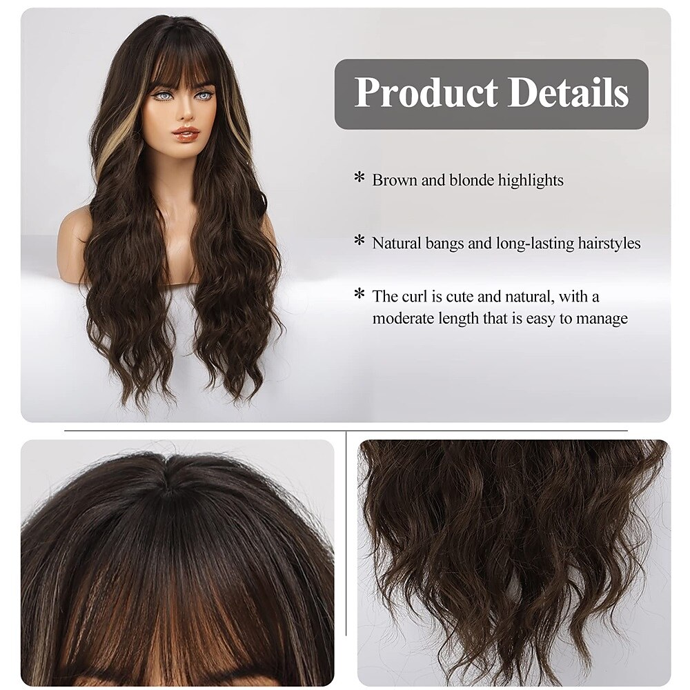 Ombre Auburn Wig with Bangs Long Curly Wig with Bangs orange wig Natural Appearance Heat-Resistant Synthetic Wig Suitable for Fashionable Women 2025 - $29.99 –P10