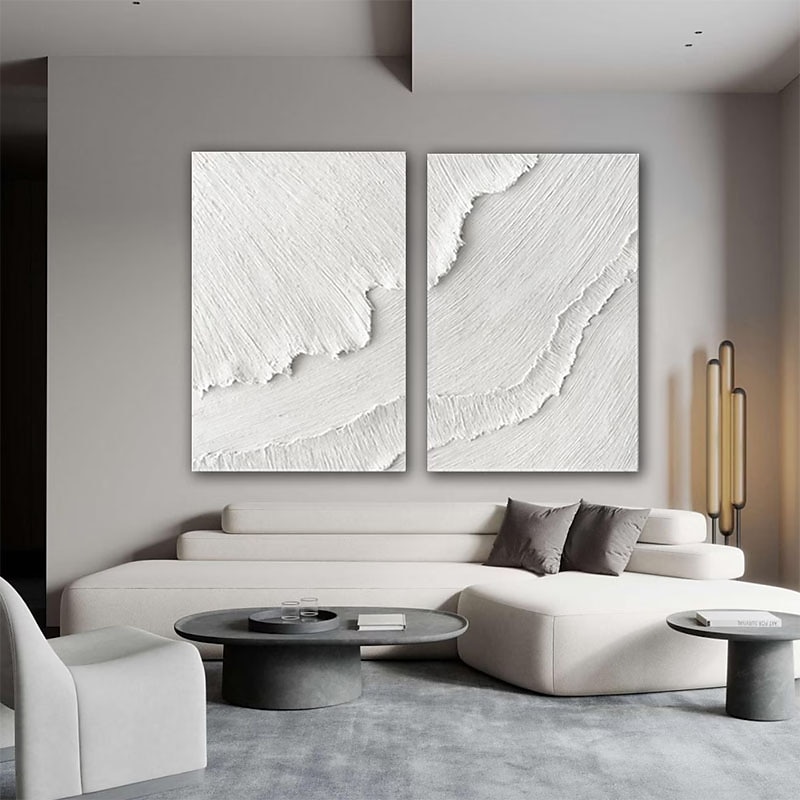 Moderne Wandmalerei, schwer strukturiert, dick, 3D-abstrakt, weiß, Acrylgemälde, Leinwand, Bild, Kunst, handgemaltes Wandkunstwerk 2025 - $233.79 –P2