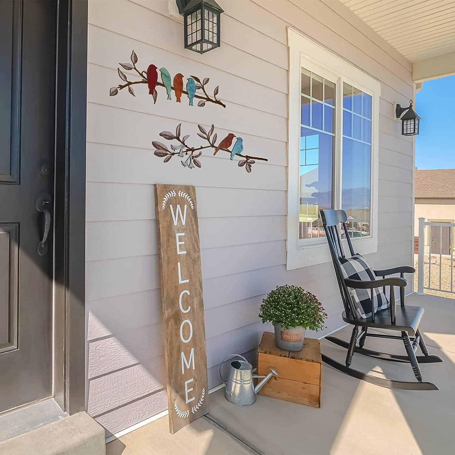 2 csomag fém madarak fali dekoráció, színes fém madarak a fa ágán, fali dekoráció, rusztikus függő madár és levél fali szobor lakberendezés erkélykert beltéri kültéri használatra 2025 - $23.99 –P3