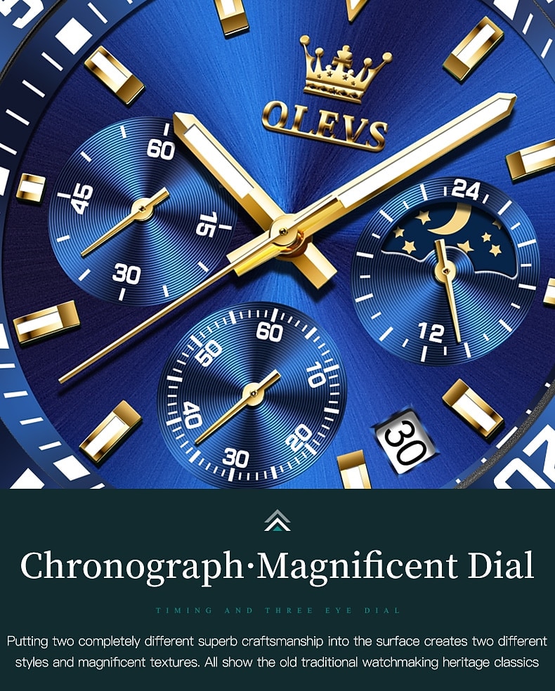 OLEVS Heren Quartz horloges Luxe Grote wijzerplaat Modieus Zakelijk Weergave maanfase Lichtgevend Kalender WATERDICHT Legering Horloge 2025 - $29.99 –P10