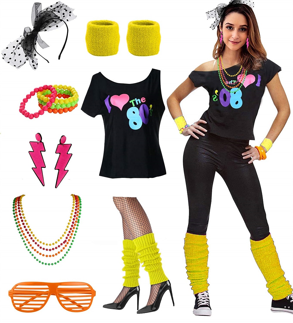 Retro / vintage Discotecă Anii 1980 Ținute Accesorii Tricou cu umeri Iubesc anii 80 Costume de fancy Pentru femei Mascaradă Petrecere / Seara Parada Mândriei Luna Mândriei Adulți Costum 2026 - $55.99 –P11