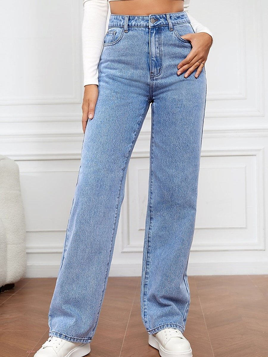 Women‘s Moms Jeans Pants Trousers Straight Full Length Cotton Pocket Micro-elastic High Waist Streetwear Simple Outdoor Vacation Robin‘s Egg Blue Light Blue S M Summer Spring 2023 - US $29.99 –P3