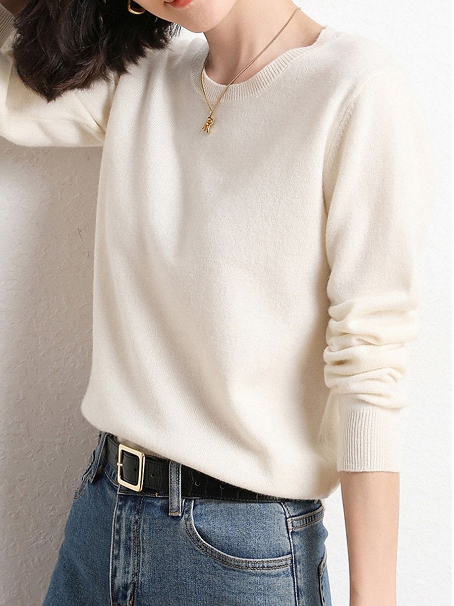 Femme Pull mode Décontractées Flexible Couleur unie A côtes Col Ras du Cou énorme manche longue Tricoter Extérieur du quotidien Sortie Noir Blanche Automne Hiver de 2025 ? $5.99 –P11