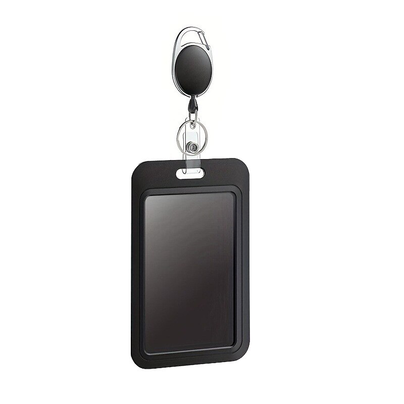 Sliding Badge Holder Hard Black Vertical Plastic Card Case Protector With Retractable Badge Reel Carabiner For Office School ID Credit Proximity Key Card Drivers License And Pass, Back to School Gift 2025 - $9.99 –P7