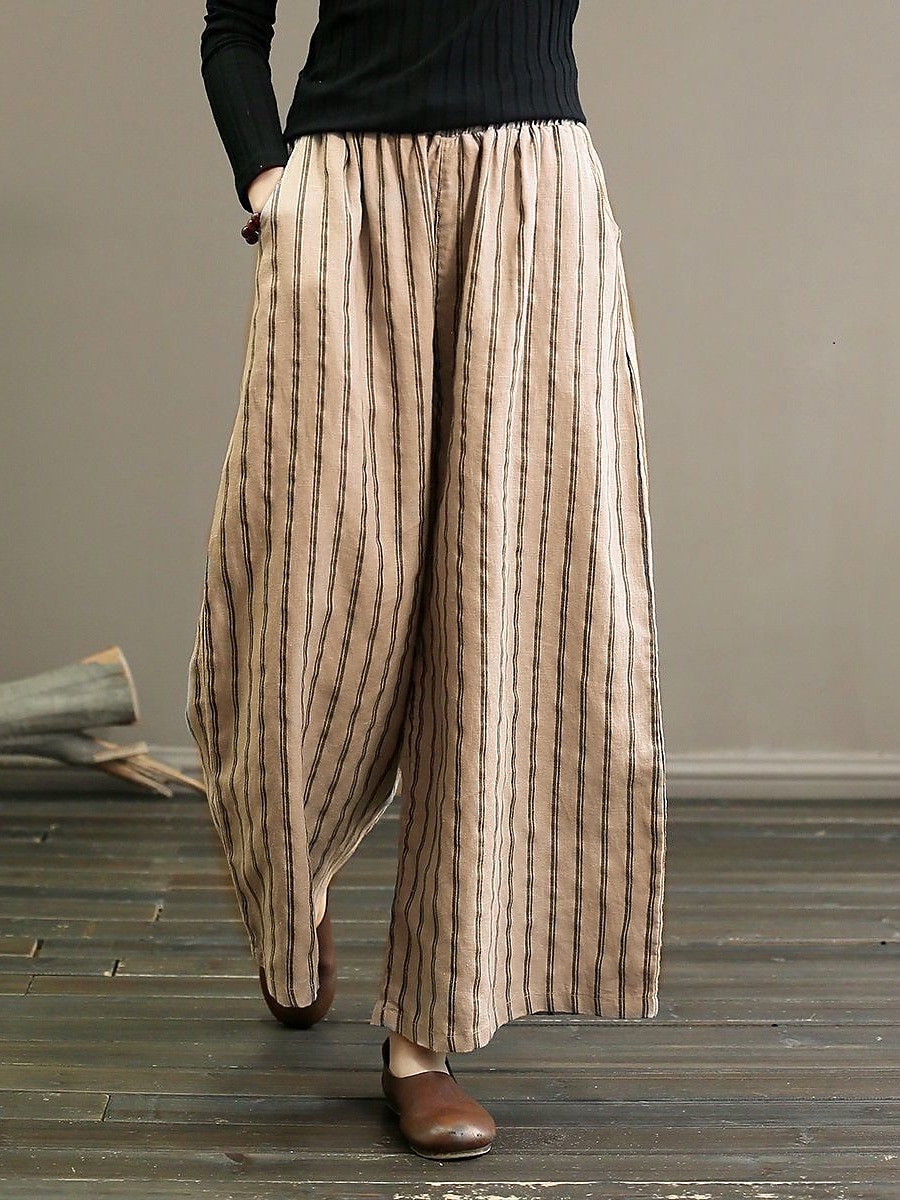 Per donna A zampa Chino Pantaloni Vintage Di tendenza Leggero Lunghezza intera Vita normale A strisce Tasche Vita elastica cascante Traspirabilità Comodo Media elasticità Da mare Informale Giornaliero del 2025 a $22.99 –P8