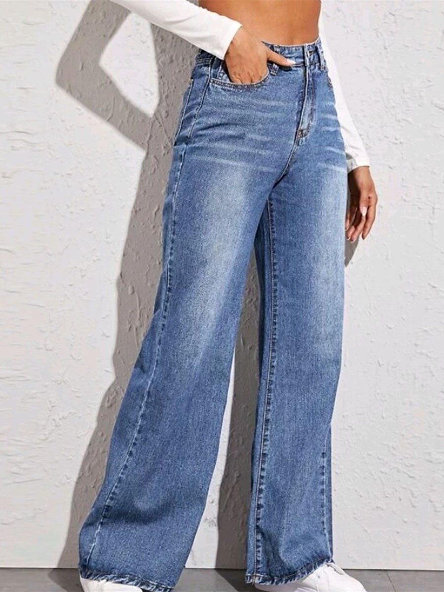 Women's Jeans Pants Trousers Full Length Cotton Pocket Micro-elastic High Waist Streetwear Simple Outdoor Vacation Light Blue XS S Summer Spring 2023 - US $29.99 –P2