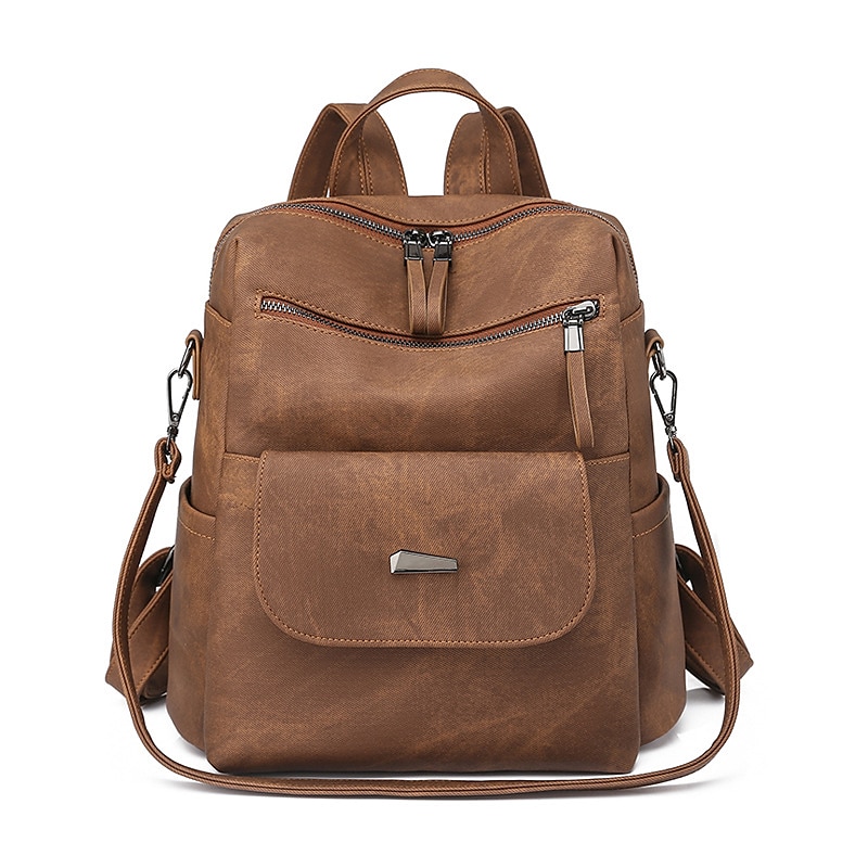 Dames rugzak Schooltas rugzak School Dagelijks Effen Kleur PU-nahka Grote capaciteit waterdicht Duurzaam Rits karamelkleur Zwart Blozend Roze 2025 - $46.99 –P12