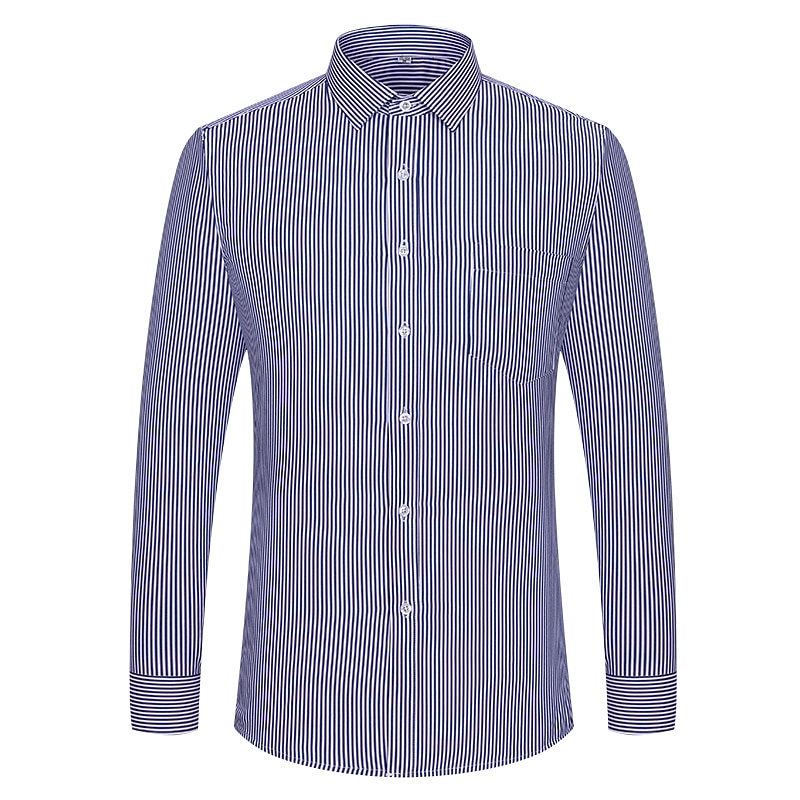 Dress Shirt Striped Shirt Work Shirt Non Iron Shirt Stripes and Plaid Wedding Office & Career Black White Dark Navy Navy Blue Long Sleeve Turndown All Seasons Clothing Apparel 2026 - $31.99 –P11