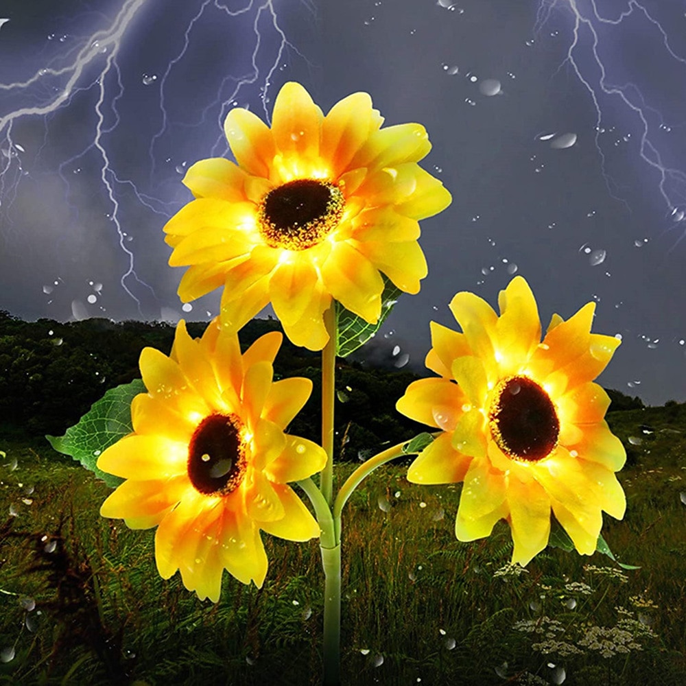 3-en-1 tournesol lumières solaire extérieur led cour parc décoration tournesol sol insertion atmosphère lumière pelouse imitation lampadaire pelouse lampe de 2025 ? $15.49 –P4