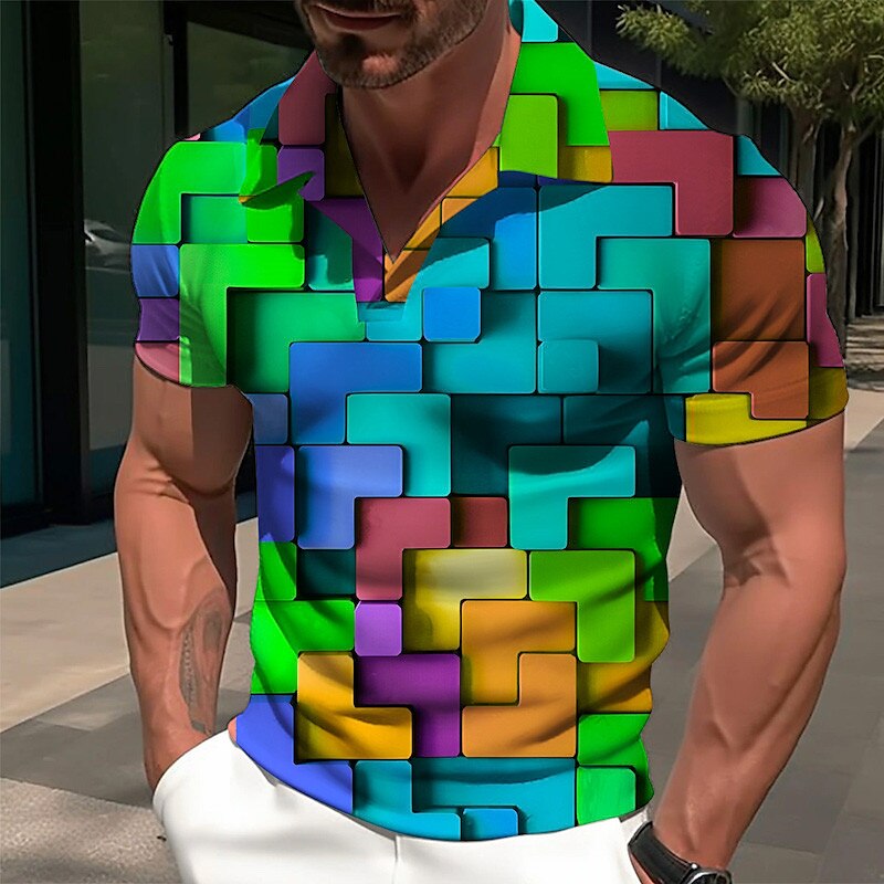 Herr Färgblock Grafiska tryck Geometri POLO Shirt Golftröja Kort ärm Skjorta Kubansk krage Utomhus Gata Rubinrött Blå Mönster Kläder Mode Designer Ledigt Andningsfunktion 2025 - $22.99 –P2
