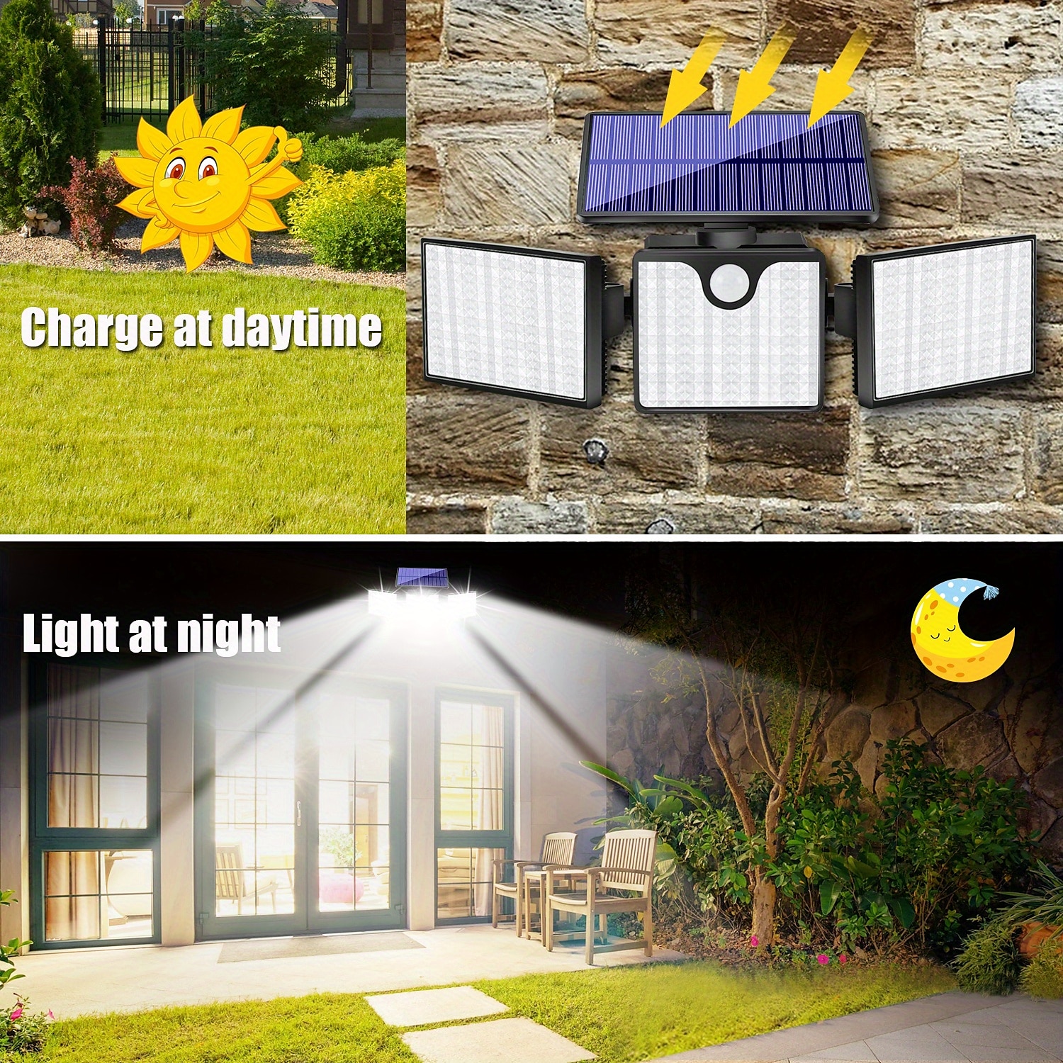 266leds solární nástěnná svítidla ultra jasné vodotěsné otočné světlo s pohybovým senzorem pro venkovní zeď na verandě 2025 - $39.99 –P2