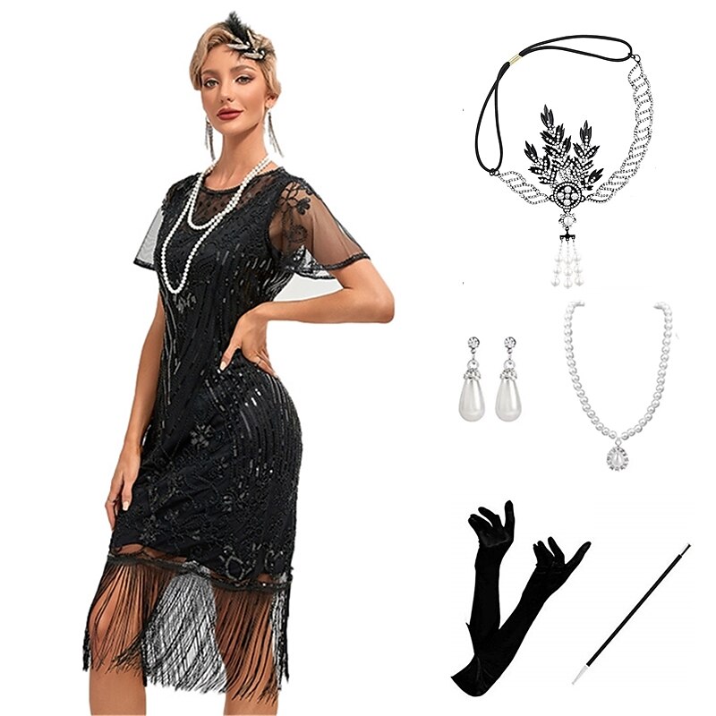 Ordító 20-as évek Vintage-inspirált A nagy Gatsby Rövid hosszú Felszerelések Jelmez Bulikra Álarcosbál Illúzió A nagy Gatsby Esküvői Vendég Flitter Rojt Flitter Rojt Kerek Női Mindszentek napja 2025 - $57.99 –P4