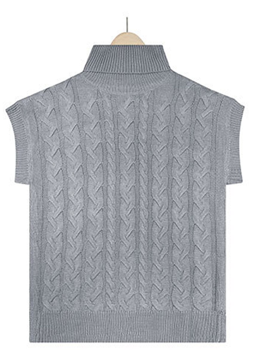 Women's Sweater Vest Turtleneck Ribbed Knit Acrylic Oversized Summer Fall Daily Going out Weekend Stylish Casual Soft Short Sleeves Solid Color Black Beige Coffee S M L 2023 - US $24.99 –P13
