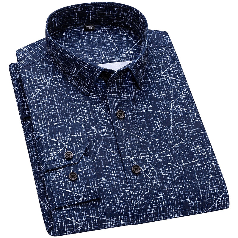 Herren Oberhemd Schwarz Dunkelmarine Braun Langarm Streifen und Plaid Umlegekragen Ganzjährig Büro & Karriere Büroparty Bekleidung 2025 - $21.99 –P4
