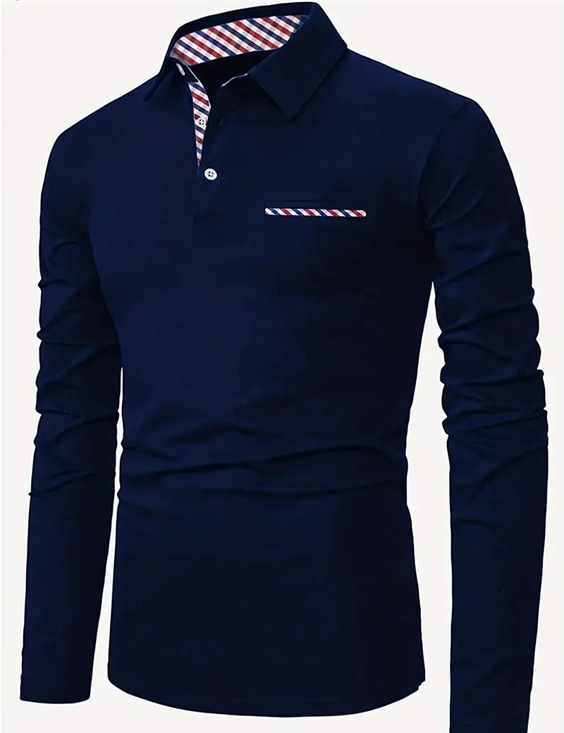 Férfi Button Up Polos POLO trikó Hétköznapi Sport Hajtóka Hosszú ujj Divat Alap Sima Kollázs Gomb Nyár Normál Fekete Piros Sötétkék Button Up Polos 2025 - $21.99 –P3