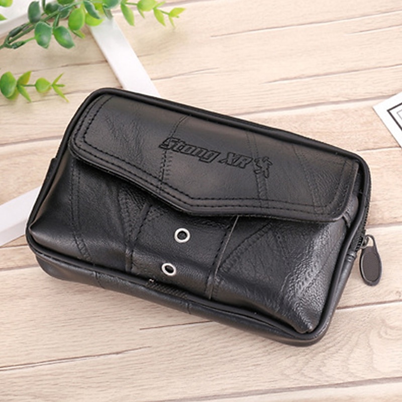 Large Capacity Men's Leather Bag Wear Belt Waist Bag Mobile Phone Bag Men's Coin Purse Cigarette Bag 2025 - $14.99 –P7