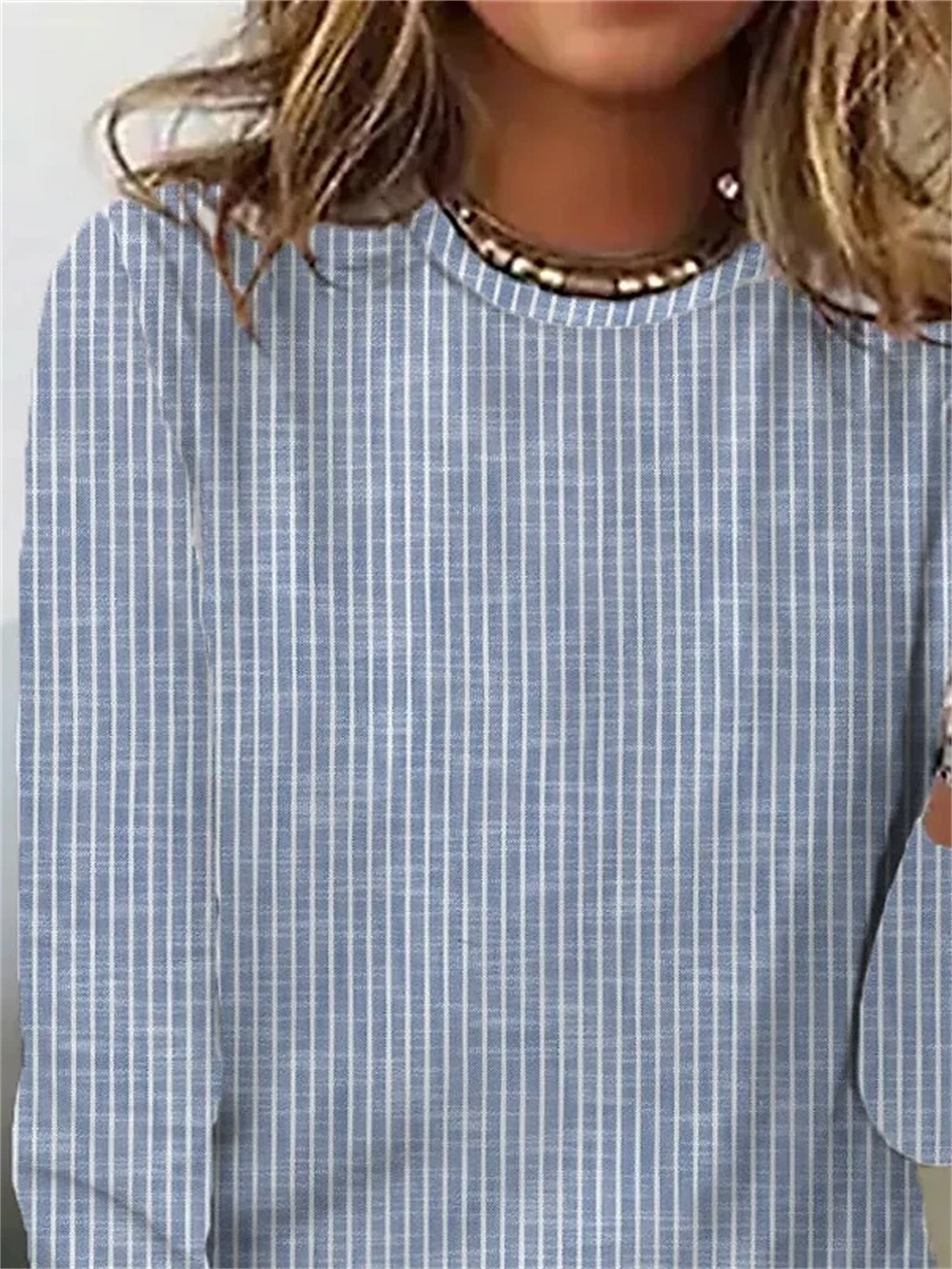 Damen T Shirt Gestreift Basic Langarm Rundhalsausschnitt Normale Oberteile Täglich Wochenende Bedruckt Rosa Blau Grün Grau Herbst Winter 2025 - $23.99 –P1