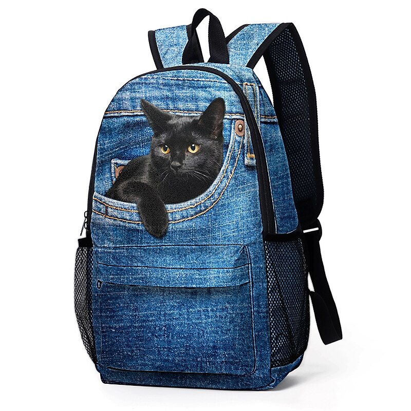 3D Cat Print Denim Backpack for Kids – Cute Animal School Bag with Large Capacity and Fun Design for Boys and Girls 2025 - $29.99 –P11