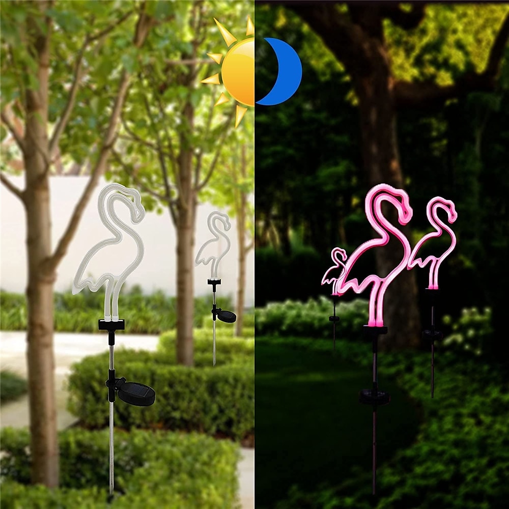 Lâmpada de gramado de flamingo neon led solar à prova d'água, luz de estaca de jardim elegante para decoração de caminho externo, pátio e quintal de 2025 por $25.99 –P6