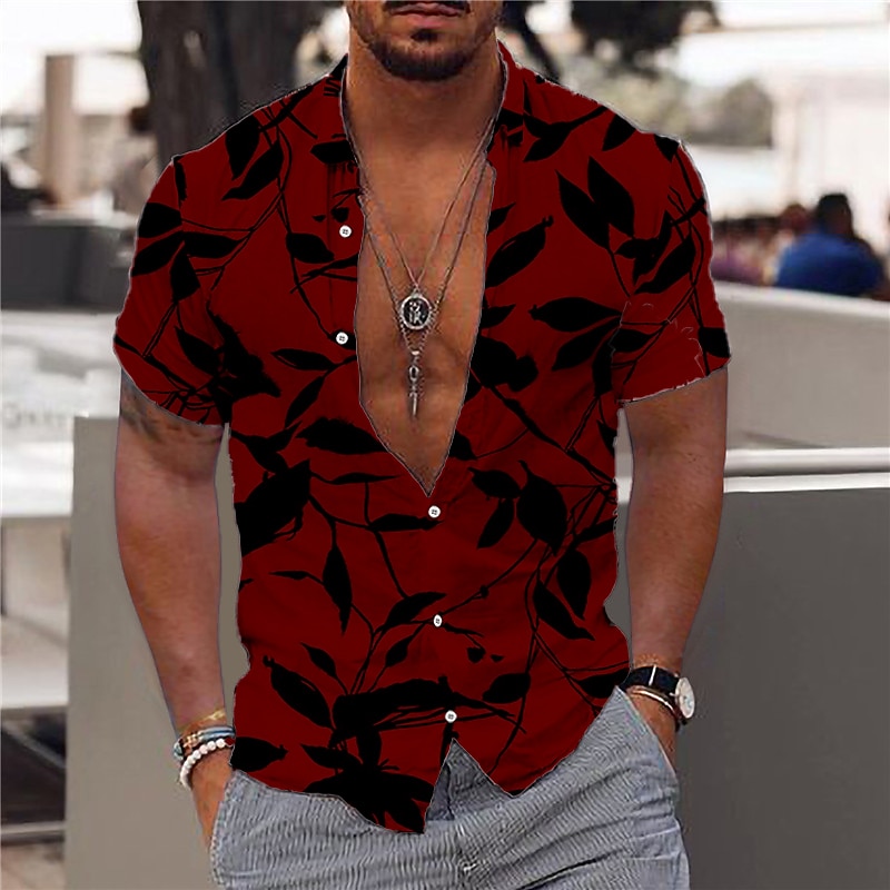 Bărbați Hawaiian Aloha Frunze Cămașă Cămașă hawaiană Manșon scurt Modă Designer Casual În aer liber Casual Concediu Vară Primăvară Răsfrânt Imprimeu Buton în jos Alb Roșu-aprins Bleumarin Albastru 2025 - $3.39 –P3