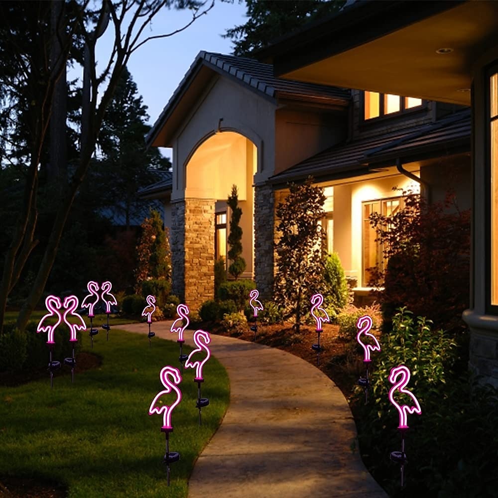 Lâmpada de gramado de flamingo neon led solar à prova d'água, luz de estaca de jardim elegante para decoração de caminho externo, pátio e quintal de 2025 por $25.99 –P5