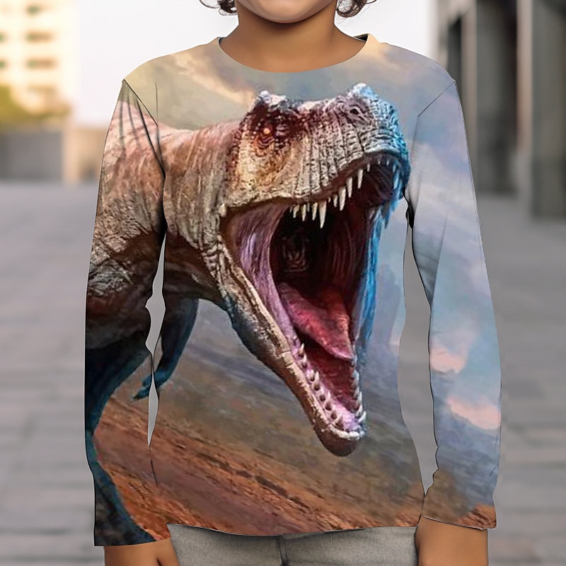 Chico 3D Graphic Animal Dinosaurio Camiseta Manga Larga Impresión 3D Verano Primavera Otoño Deportes Moda Ropa de calle Niños 3-12 años Exterior Casual Diario Ajuste regular 2025 - $13.99 –P1
